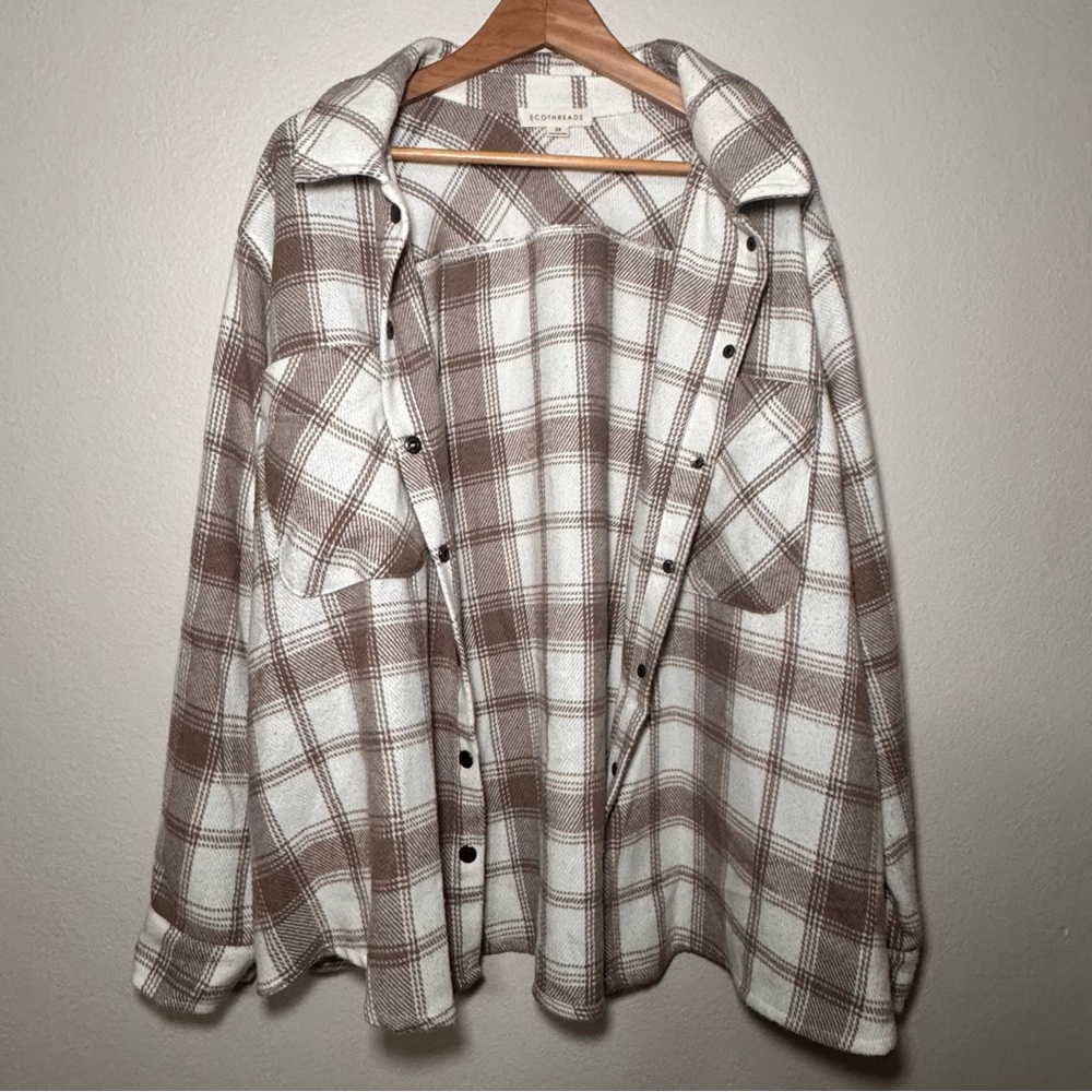 Ecothreads Plaid Snap Front Shacket Jacket 3x Neu… - image 2